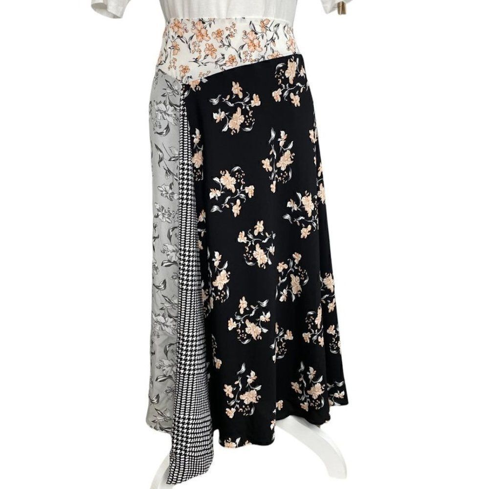 Calvin Klein Midi Skirt Women's 18W 2X Black White Gray Asymmetrical Mixed-Media